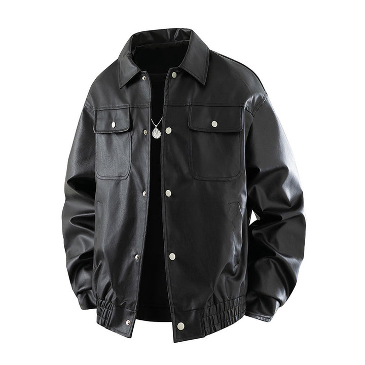 Herren Modische Lederjacke mit praktischen Pattentaschen