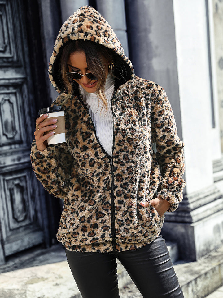 Damen kuschelige Leo Fleecejacke Drune