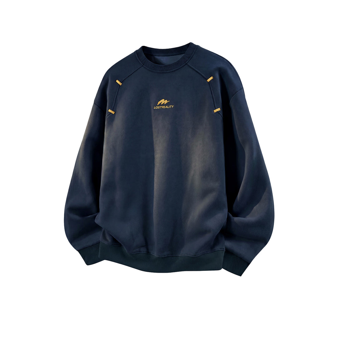 Unisex Boxy-Rundhals-Sweatshirt mit Applikationslaschen und minimalistischer Logo-Stickerei Drune