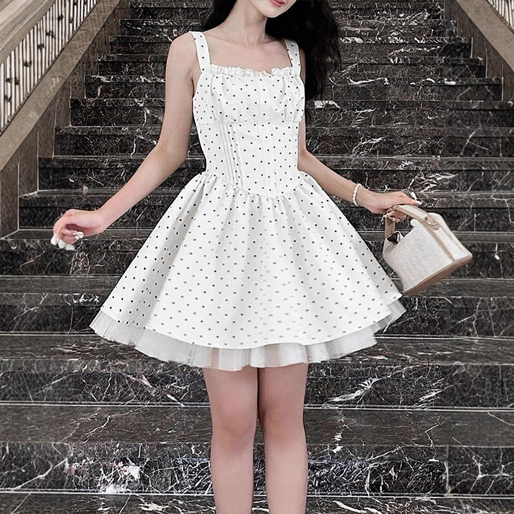 Damen Sommerliches Kleid mit schwingendem Rock und Punktmuster Drune