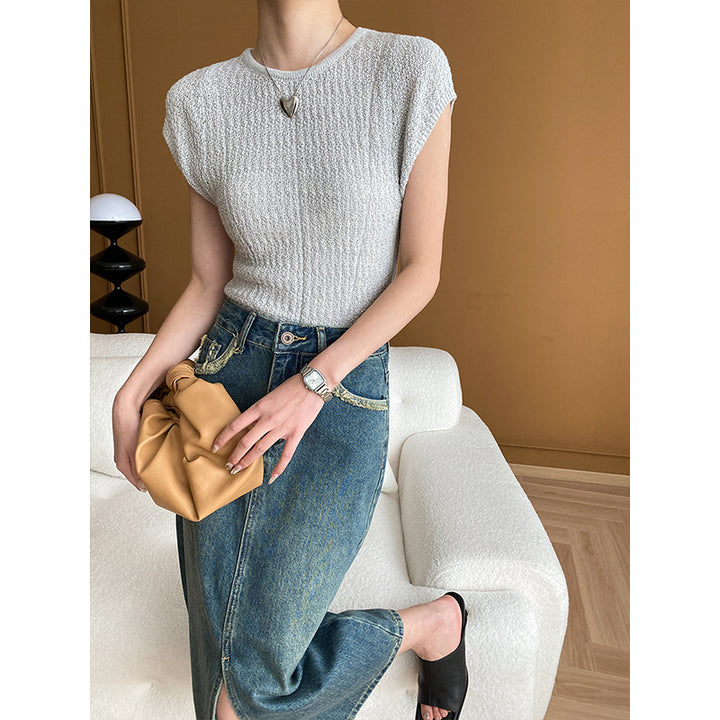 Damen elegantes Kurzarmshirt aus strukturiertem Gewebe Drune