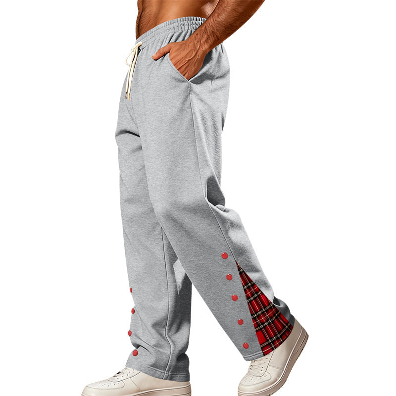 Herren Lockere Jogginghose mit Karo‑Einsatz und Druckknopf‑Details Drune