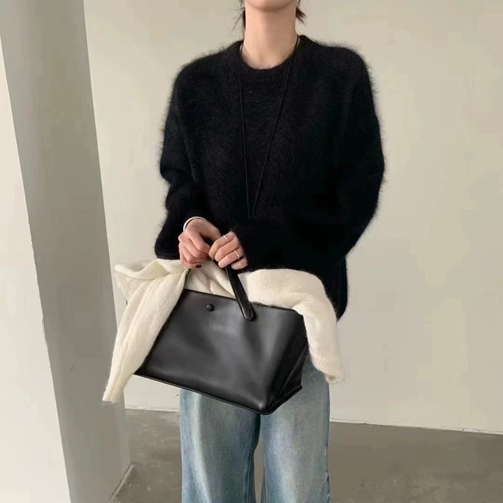 Damen Flauschiger Pullover mit überschnittenen Schultern und weitem Schnitt Drune