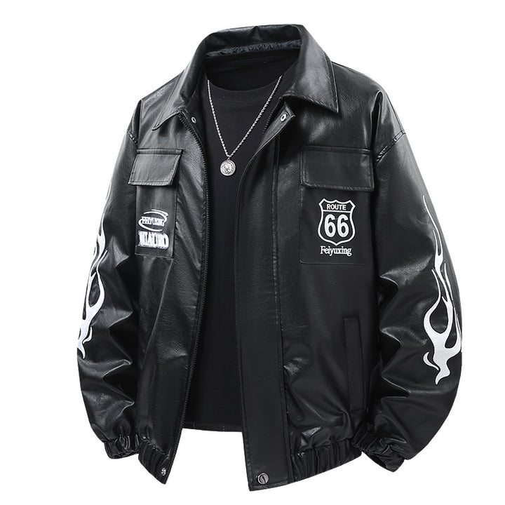 Men's  patch-detail street-style zip-up jacket with stand collar and graphic sleeve prints Drune
