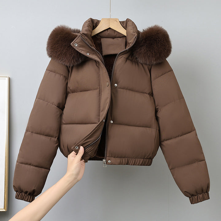 Damen nan kurz geschnittener Thermo-Blouson mit voluminöser Kapuzenblende und elastischem Saum Drune
