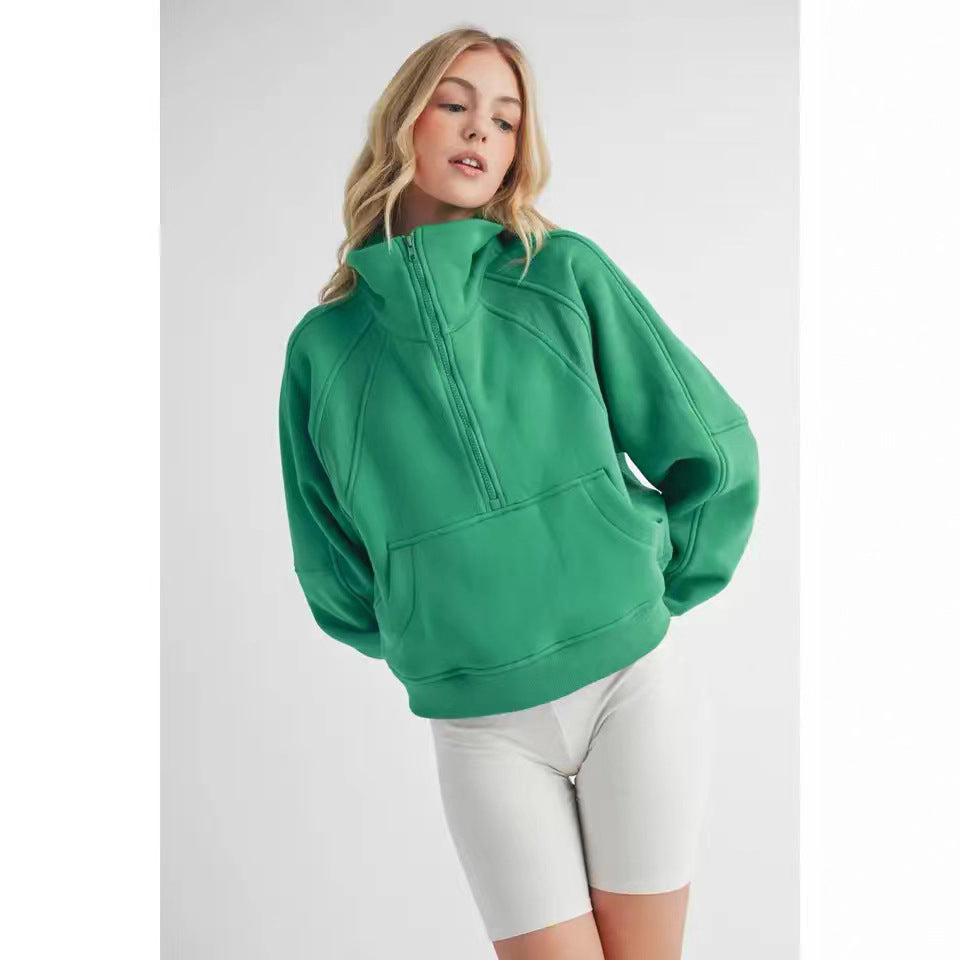Damen Sportlicher Hoodie mit halbem Reißverschluss und praktischer Kängurutasche Drune