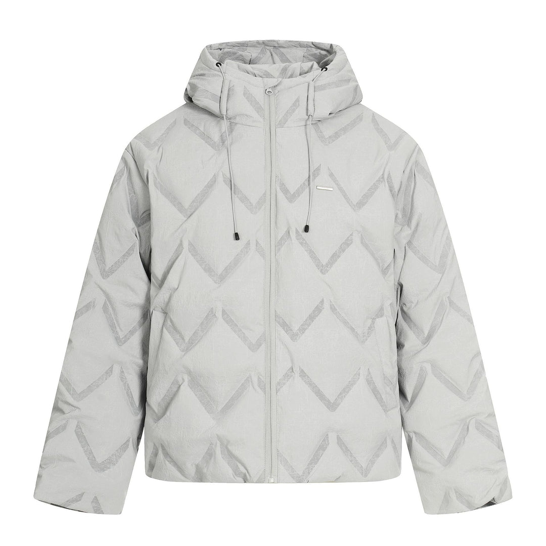 Damen Kurz geschnittene wattierte Kapuzenjacke mit reflektierender Chevron-Steppung Drune