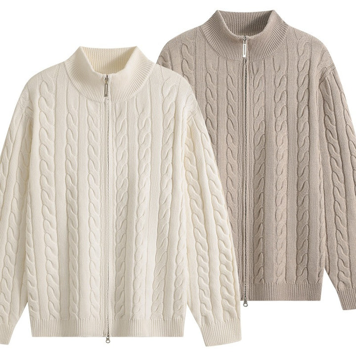 Herren Grobgestrickter Reißverschluss-Cardigan mit Zopfmuster, Stehkragen und Oversize-Schnitt Drune