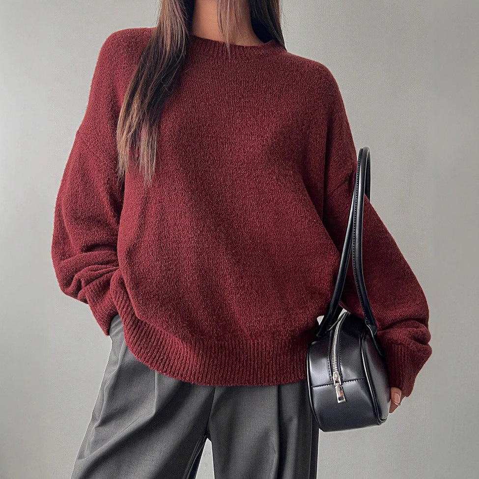 Damen lässiger Strickpullover mit modischem Schnitt und feinem Texturspiel Drune