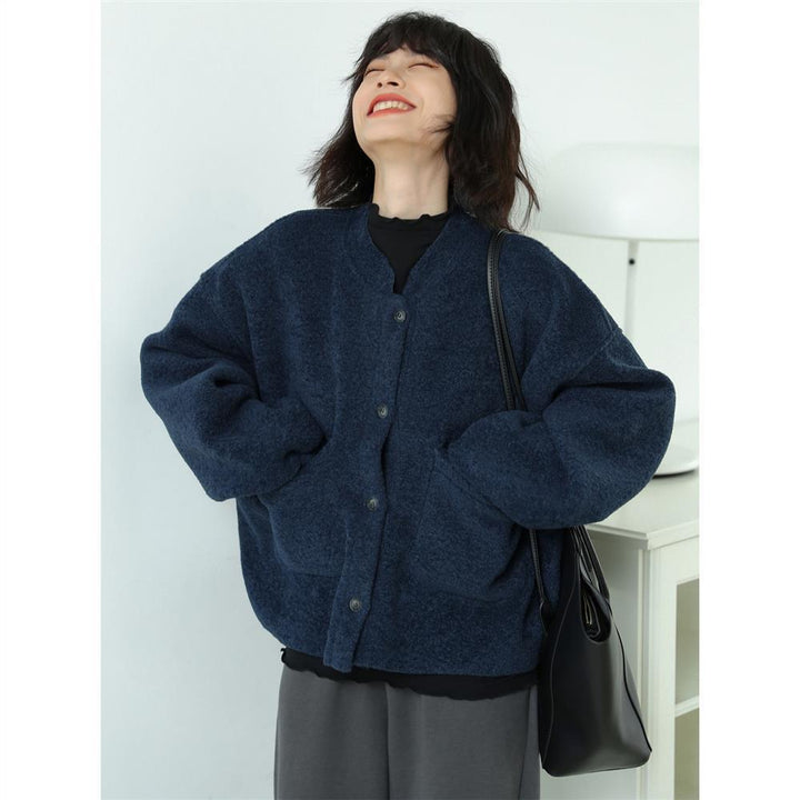 Drune Lässig Lang Ärmel Taschen Blau Jacke