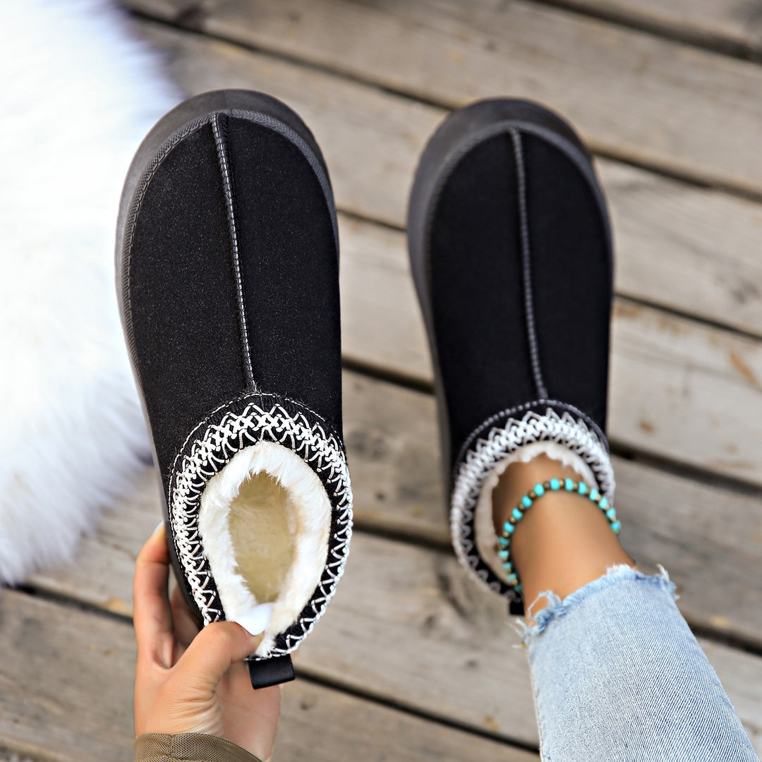 Damen Gefütterte Hausschuhe-Mules mit Teddyfutter und dekorativem Strickbesatz Drune
