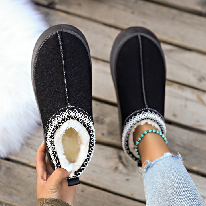 Damen Gefütterte Hausschuhe-Mules mit Teddyfutter und dekorativem Strickbesatz Drune