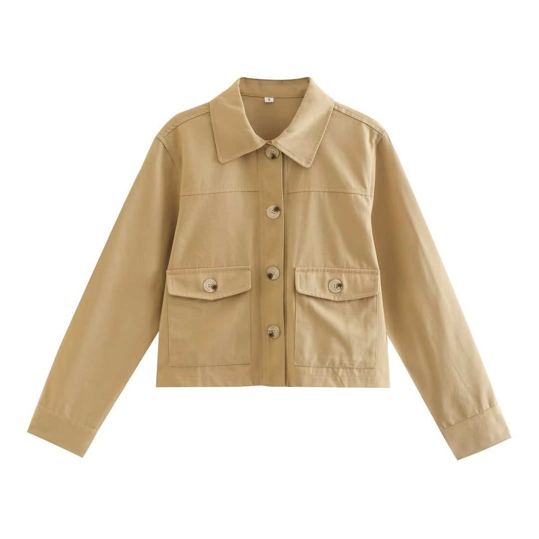 Damen nan kurze Utility-Jacke mit Hemdkragen und aufgesetzten Pattentaschen Drune