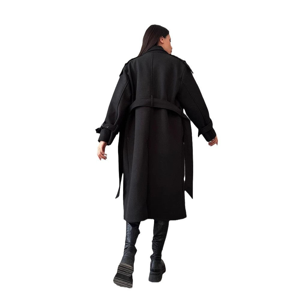 Damen Oversize Wollmix-Mantel mit doppelreihiger Knopfleiste und Taillengürtel Drune