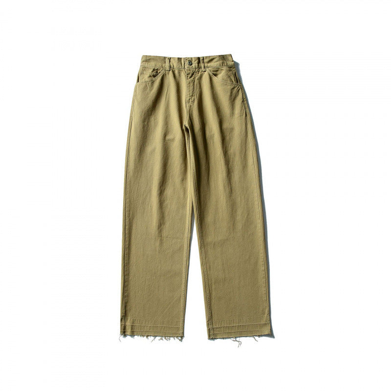 Damen Weite High-Waist Jeanshose mit geradem Bein und rohem Saum Drune
