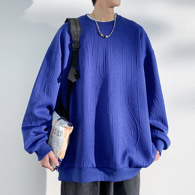 Herren Oversized Strukturiertes Strick-Sweatshirt mit geprägtem Ton-in-Ton-Lettering Drune