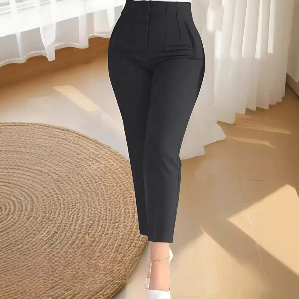 Damen elegante Anzughose mit hohen Bund und schmalem Bein Drune