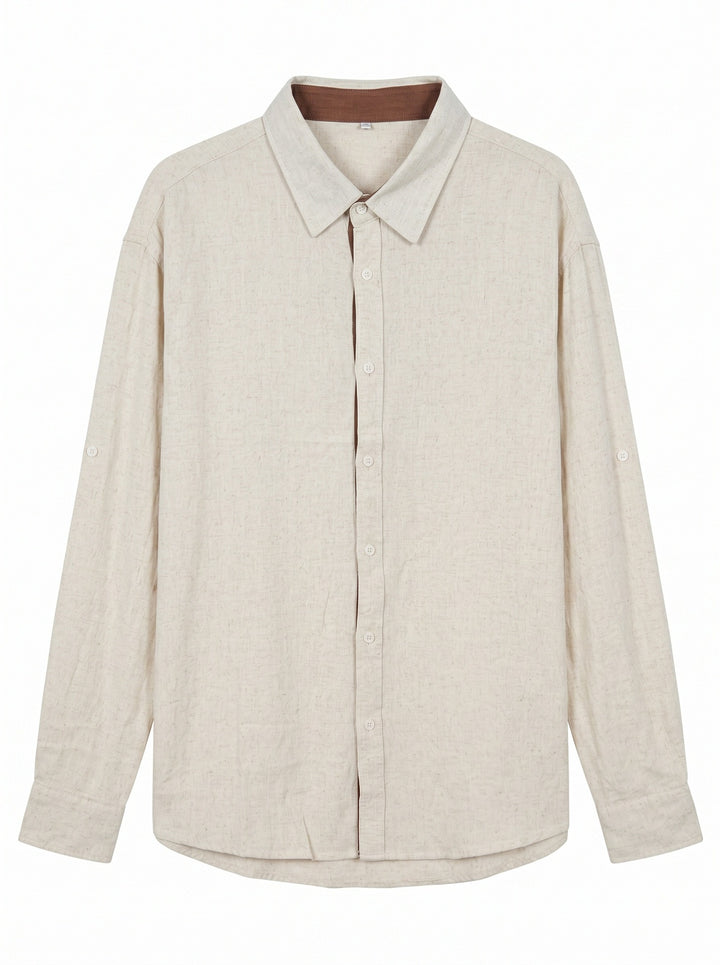 Unisex Leichtes Oversize‑Hemd in Leinenoptik mit Kentkragen und Ärmelsteg Drune