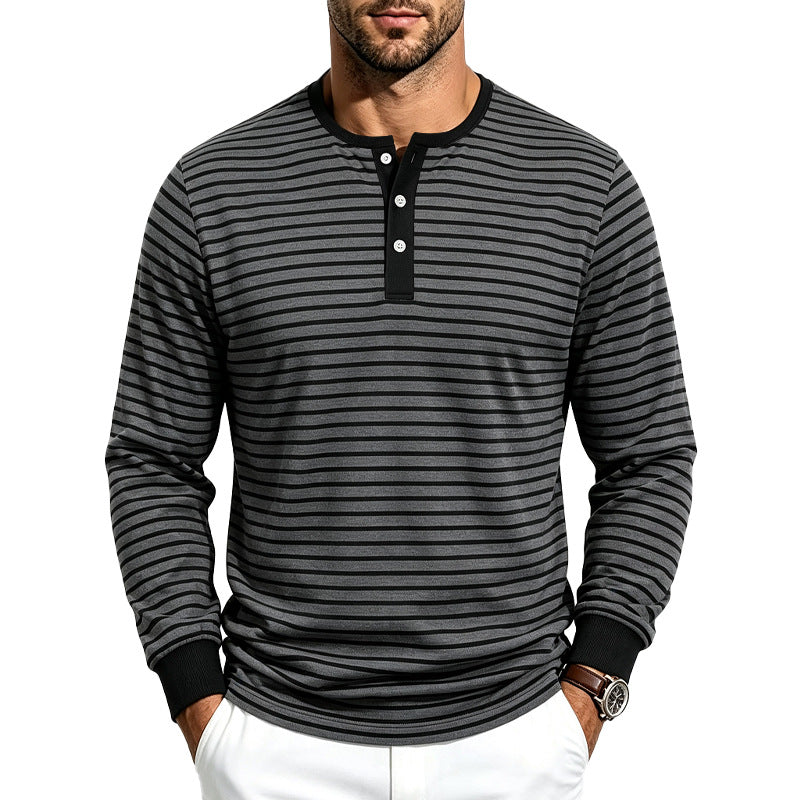 Herren Gestreiftes Langarm-Henleyshirt aus Baumwollmix Drune