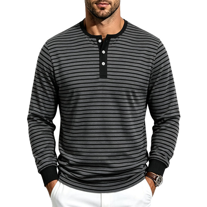 Herren Gestreiftes Langarm-Henleyshirt aus Baumwollmix Drune