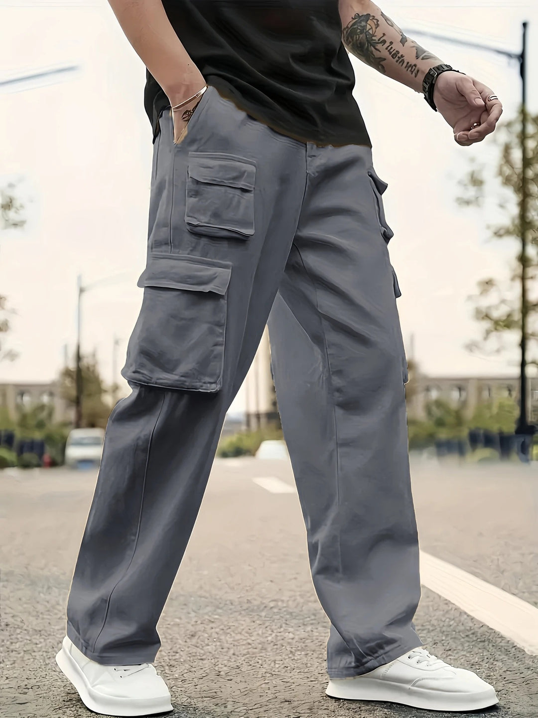 Herren Oversize Utility-Cargohose mit mehrfachen aufgesetzten Klapptaschen Drune
