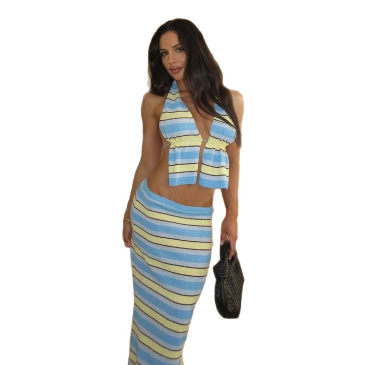 Damen trendiges gestricktes Outfit mit bandeau und langem Rock Drune