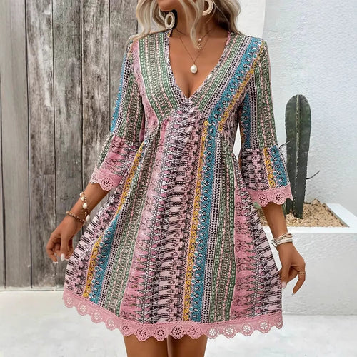Damen Boho-inspiriertes Sommerkleid mit Spitzenbesatz Drune