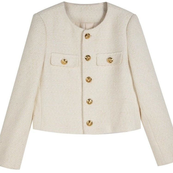 Drune | Kurze Damenjacke aus Bouclestoff mit klassischem Design und Schmuckknöpfen