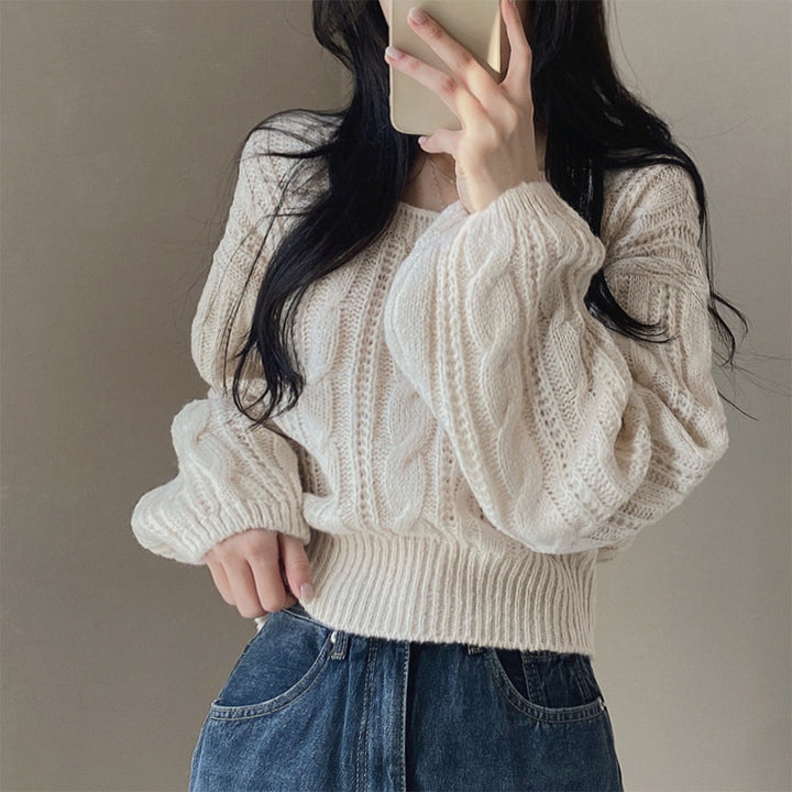 Damen kuscheliger Strickpullover mit Zopfstrickmuster Drune