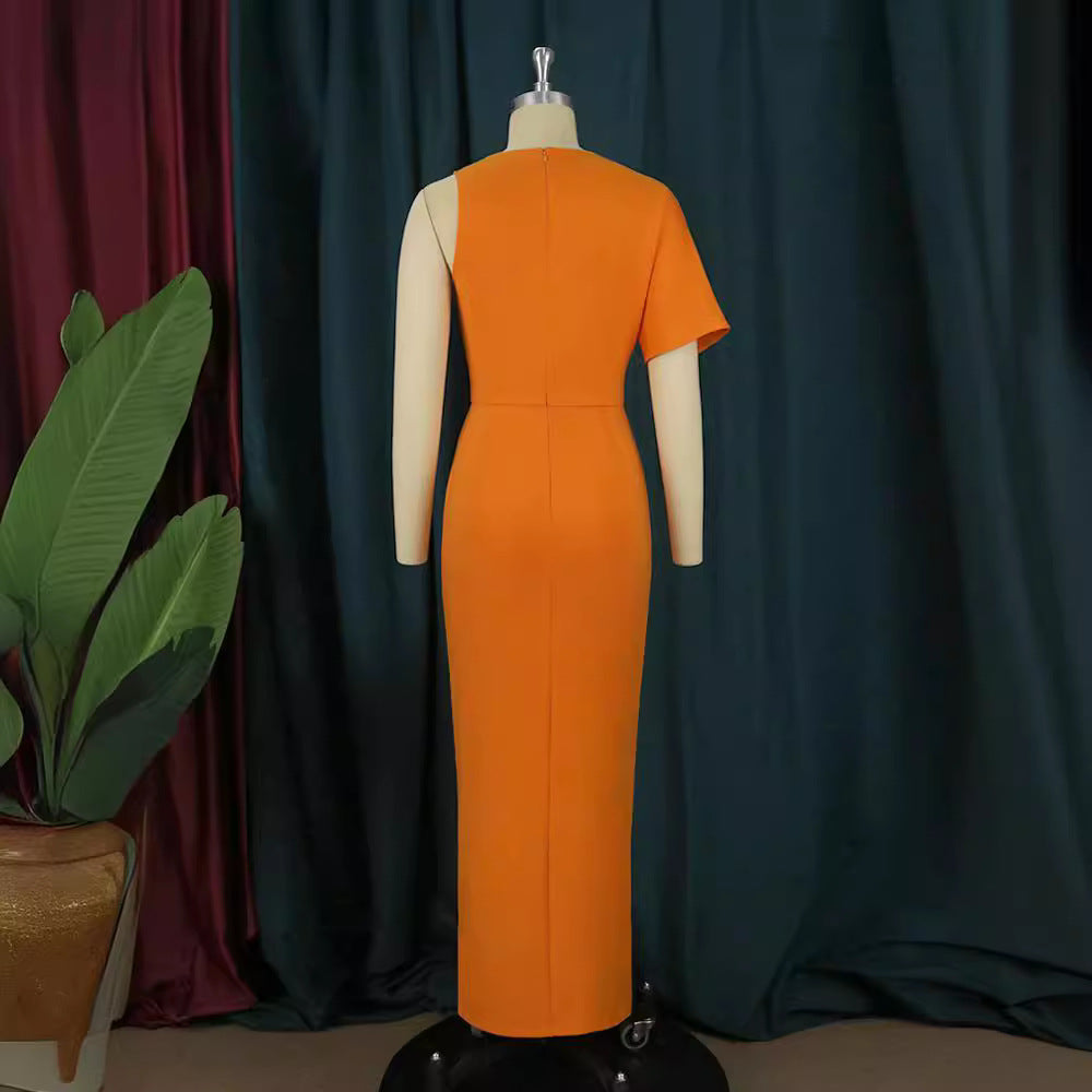 Damen figurbetontes Maxikleid mit tiefem V-Ausschnitt und elegantem Schlitz Drune