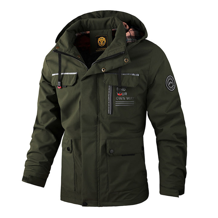 Herren nan wasserdichte Parka-Jacke mit Kapuze, mehrfachen Utility-Taschen, verstärkten Ärmelabschlüssen und winddichter Membran Drune