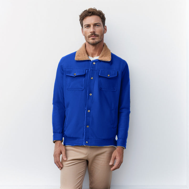 Herren Workwear-Jacke mit Teddykragen und Druckknopfleiste Drune