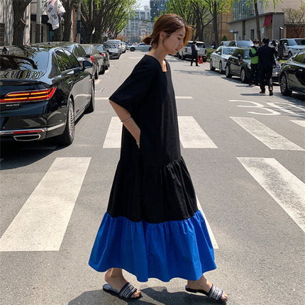 Damen Stufen-Maxi-Kleid mit Volants, Eingrifftaschen und lockerem Schnitt Drune