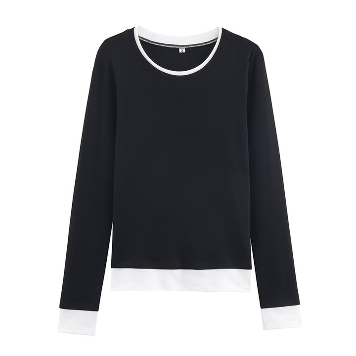 Damen Langarm-Shirt im Lagenlook mit Kontrastbündchen und Rundhalsausschnitt Drune