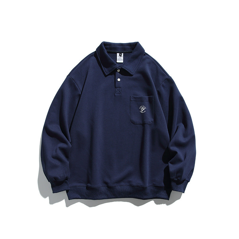 Unisex Oversize-Poloshirt-Sweatshirt mit Brusttasche und Rippsaum Drune
