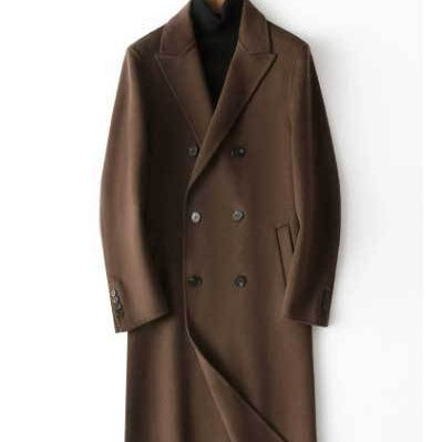 Herren Doppelreihiger Wollmantel mit Kaschmiranteil und schmaler Silhouette Drune