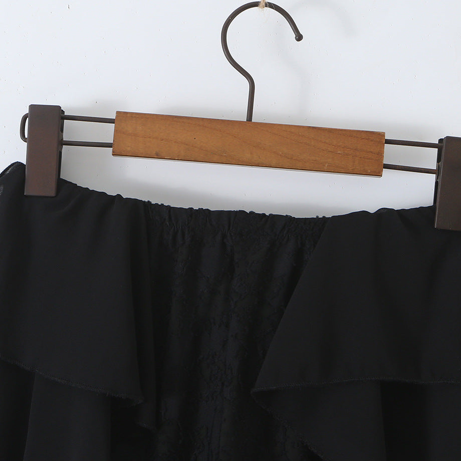 Damen Rüschenhose mit Spitze, ausgestelltem Schlag und mehrlagigen Chiffon-Volants Drune
