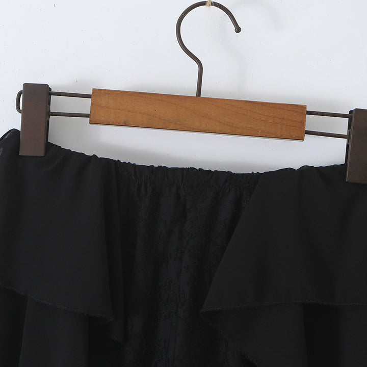 Damen Rüschenhose mit Spitze, ausgestelltem Schlag und mehrlagigen Chiffon-Volants Drune