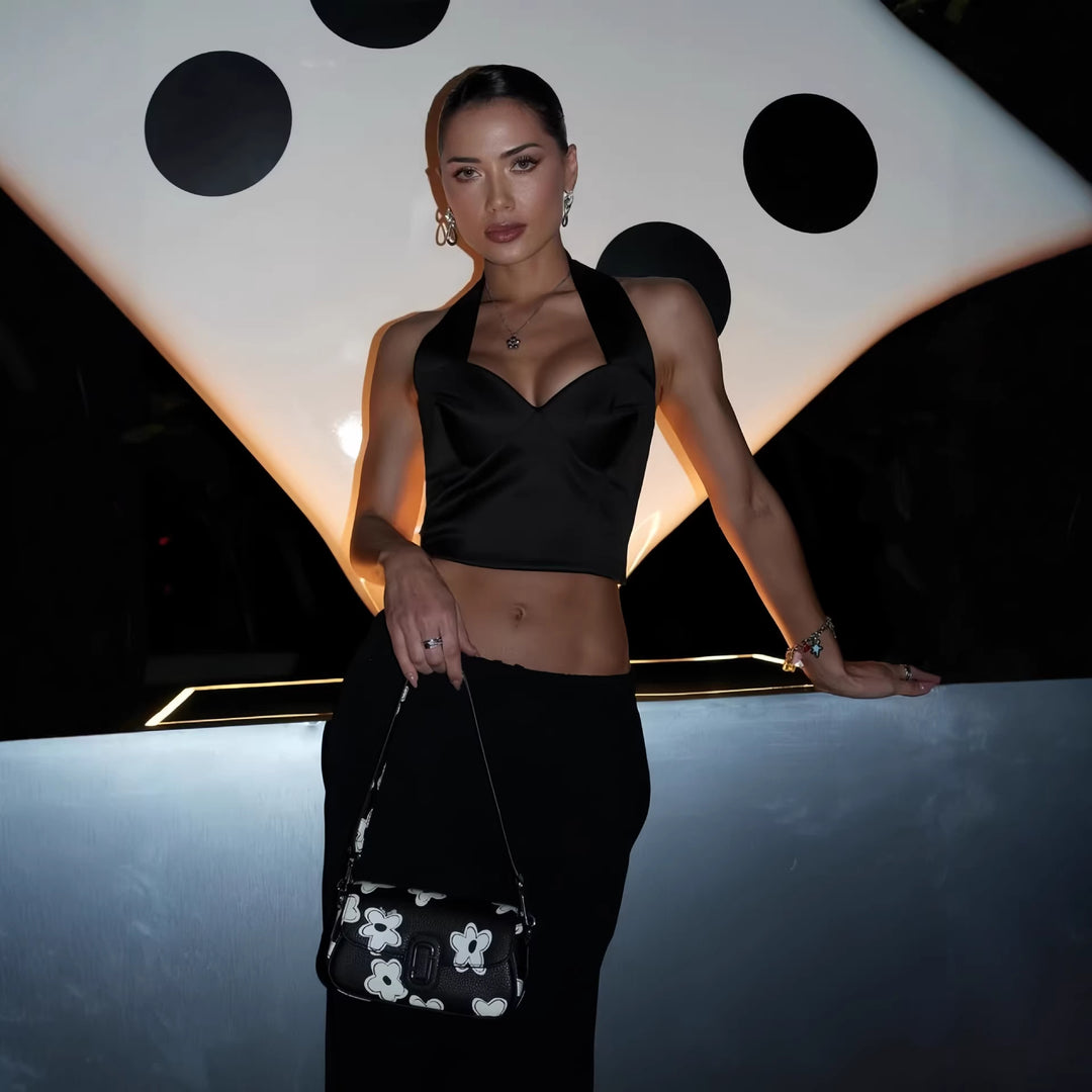 Damen Stylisches Cropped Top mit Halterhals und Bügeln Drune