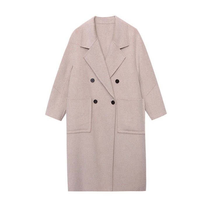 Damen eleganter Wollmantel mit doppelter Knopfblende und klassischem Revers Drune