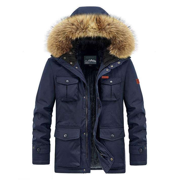 Herren Winterparka mit Kunstfellkapuze gesteppter Thermofütterung und Multifachtaschen Drune