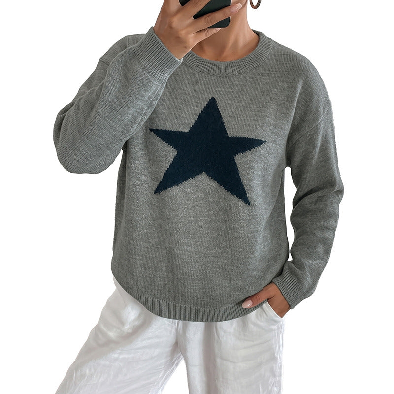 Damen Relaxed-Strickpullover mit Stern-Intarsie, Rundhalsausschnitt & lässigem Sitz Drune