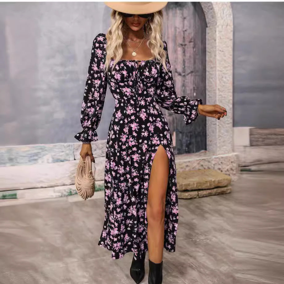 Damen Maxikleid mit tiefem Schlitz und floralem Design Drune