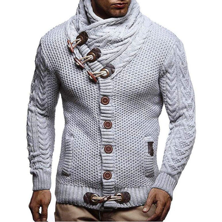 Herren nan grobgestrickter Cardigan mit Schalkragen, Knebelverschlüssen und Zopfmusterärmeln Drune
