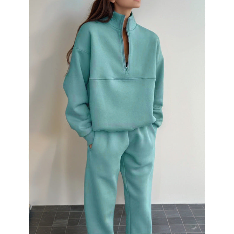 Damen Sportliches Sweatshirt-Set mit hohem Kragen und elastischen Bündchen Drune
