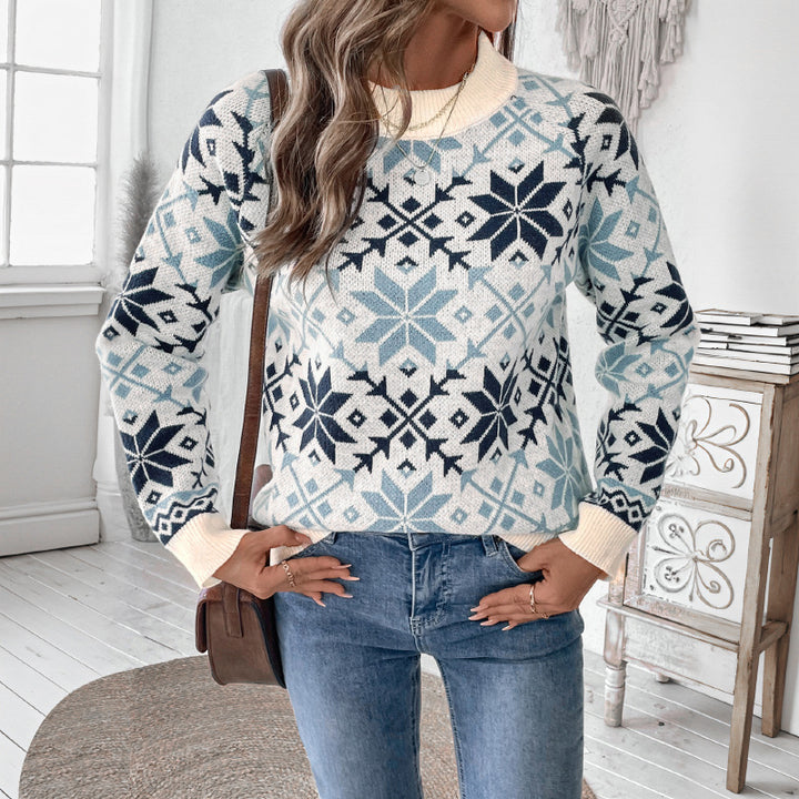 Damen Winterlicher Strickpullover mit geometrischem Muster Drune