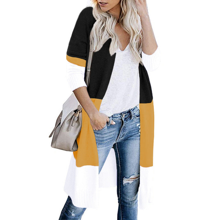 Damen Longline-Cardigan mit Colorblock-Design, offener Front und Rippsaum Drune