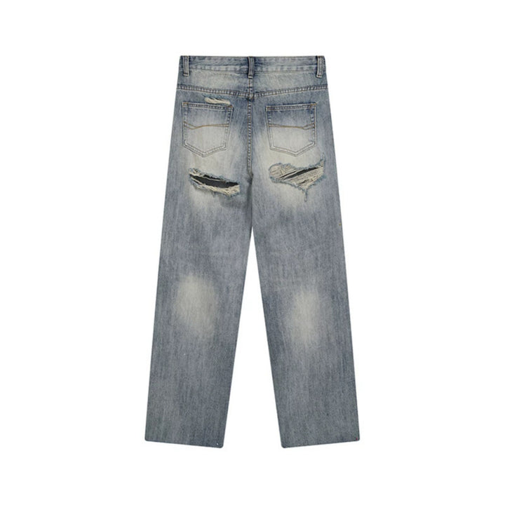 Damen Weite Destroyed-Jeans mit hoher Taille, geradem Bein und Knie-Rips Drune