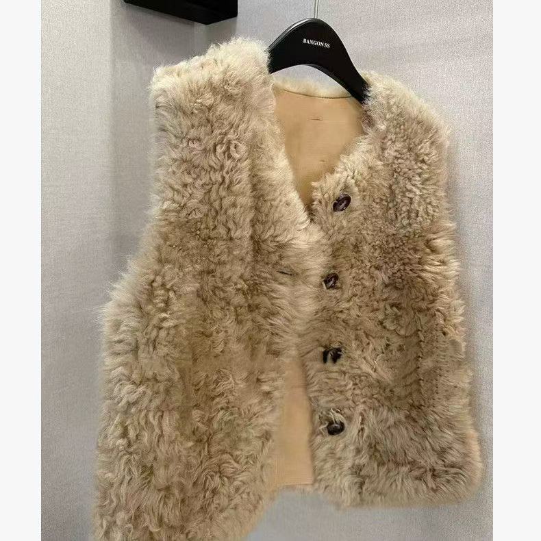 Damen Flauschige Weste mit Knopfdetails Drune