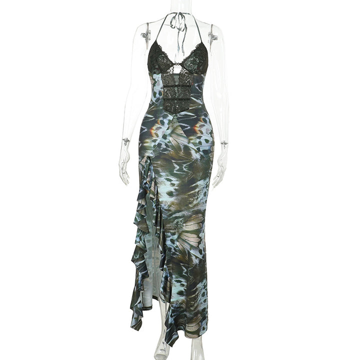 Damen Maxikleid mit Spitzen-Oberteil und asymmetrischem Schlitz Drune